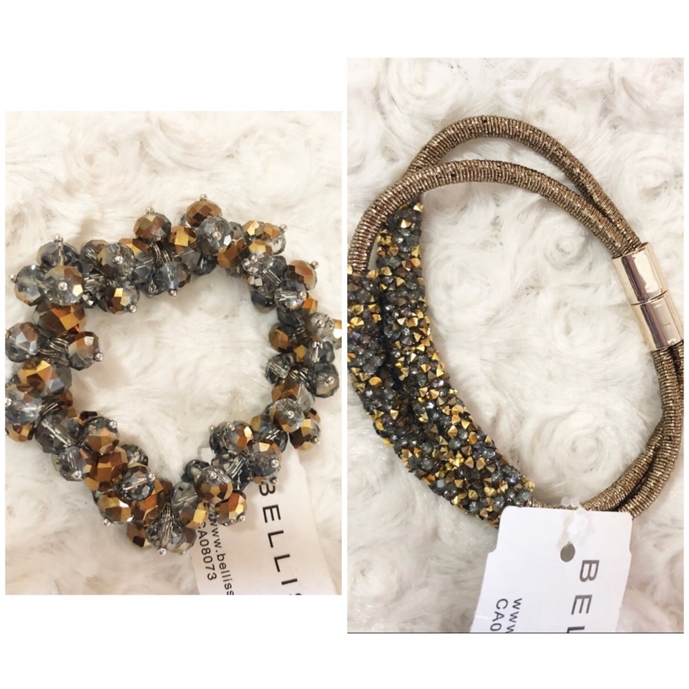 🆕 2 Bellissima Stretch Crystal Bracelet & 2 Row Cry Magnetic Bracelet